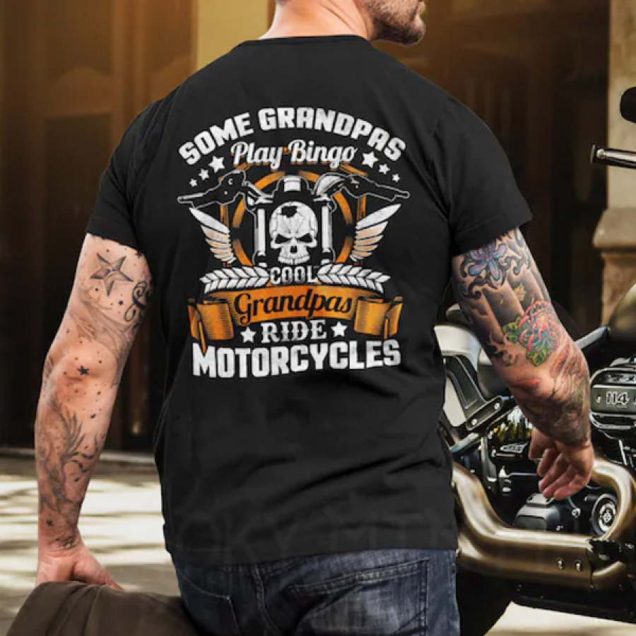 

Men Cotton Biker T-Shirt Old Man Grandpa Bingo Tee Casual Crew Neck Tee