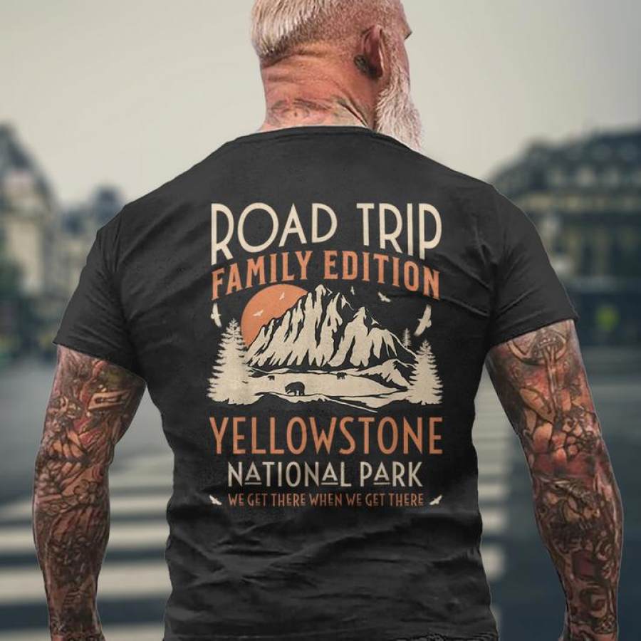 

Men Cotton T Shirt Yellowstone Us National Park Family Road Trip Vacation Outdoors Crewneck Short Sleeve Tee