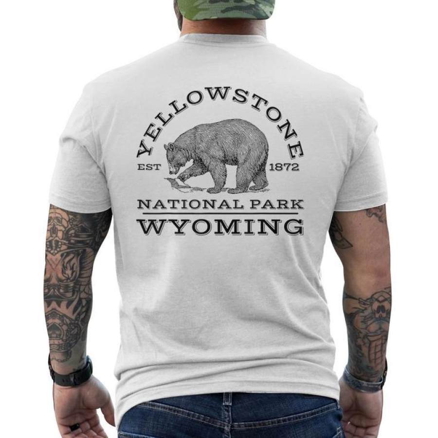 

Men Cotton T Shirt Yellowstone National Park Bear Wyoming Hike Outdoors Crewneck Short Sleeve Tee