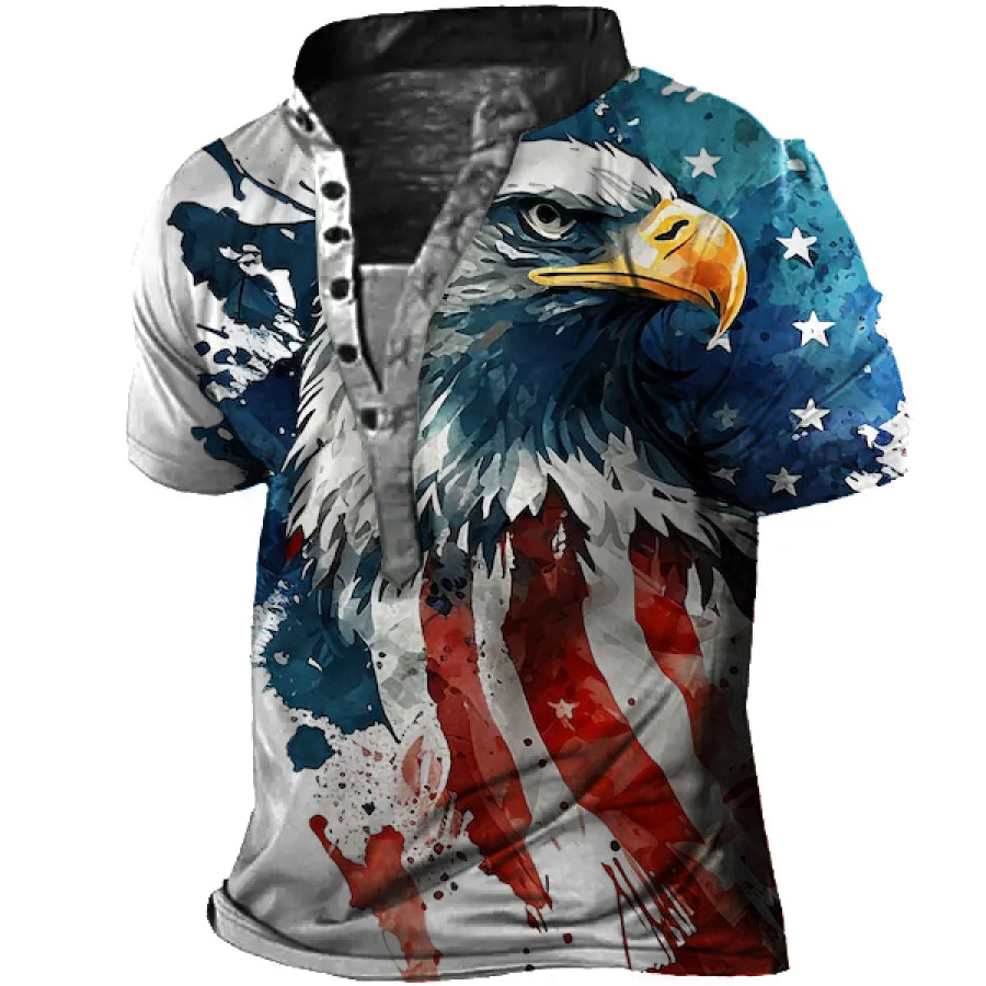 

Men's Henry T-Shirt Vintage American Flag Liberty Eagle Print Tactical Short Sleeve Tee