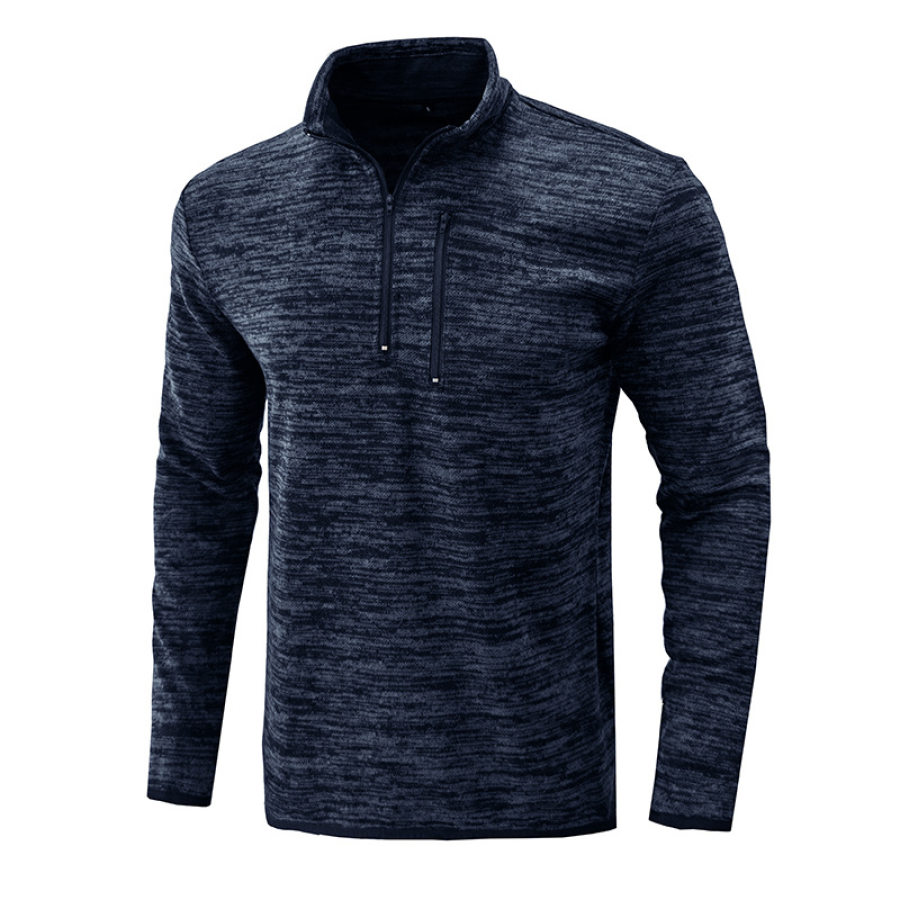 

Men's Henley T-Shirt 1/4 Zipper Stand Collar Pocket Tactical Long Sleeve Top