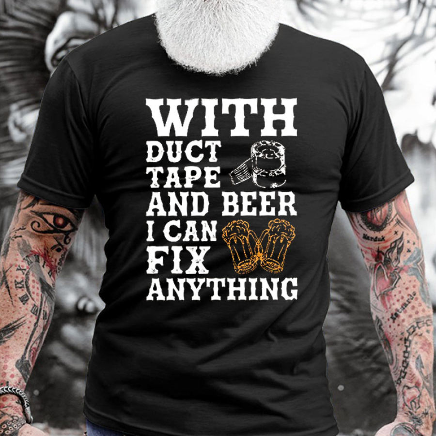 

Men's Cotton T-Shirt Crew Neck Short Sleeve Daily Casual Funny Word Fix And Beer