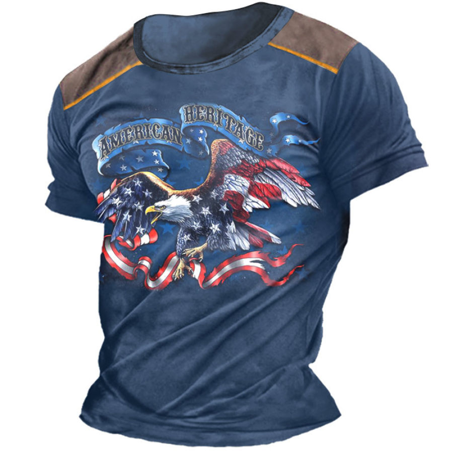 

Men's Crew Neck T-Shirt Vintage American Flag Eagle Colorblock Print Graphic Short Sleeve Daily Casual Tee