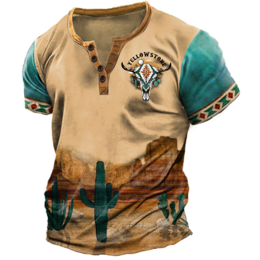 

T-shirt Henry Da Uomo Vintage Yellowstone Desert Bull Head Stampa Grafica Manica Corta T-shirt Casual Quotidiana