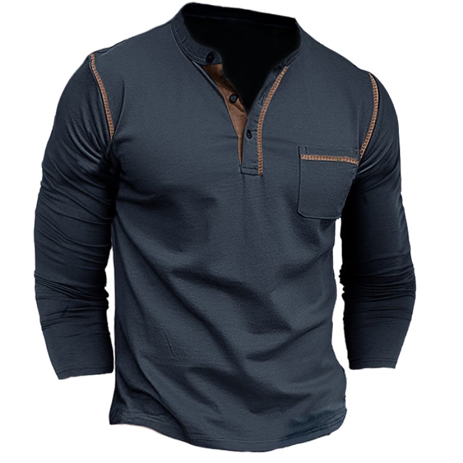

Men's Colorblock Henley Collar T-Shirt Casual Breathable Fashion Street Plus Size Long Sleeve Tee