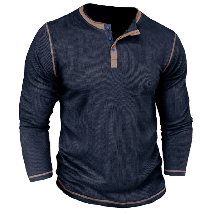 

Men's Colorblock Henley Collar Waffle T-Shirt Casual Breathable Fashion Street Plus Size Long Sleeve Tee