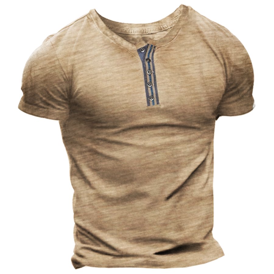 

Men's Henley Collar Color Block T-Shirt Breathable Comfortable Casual T-Shirt