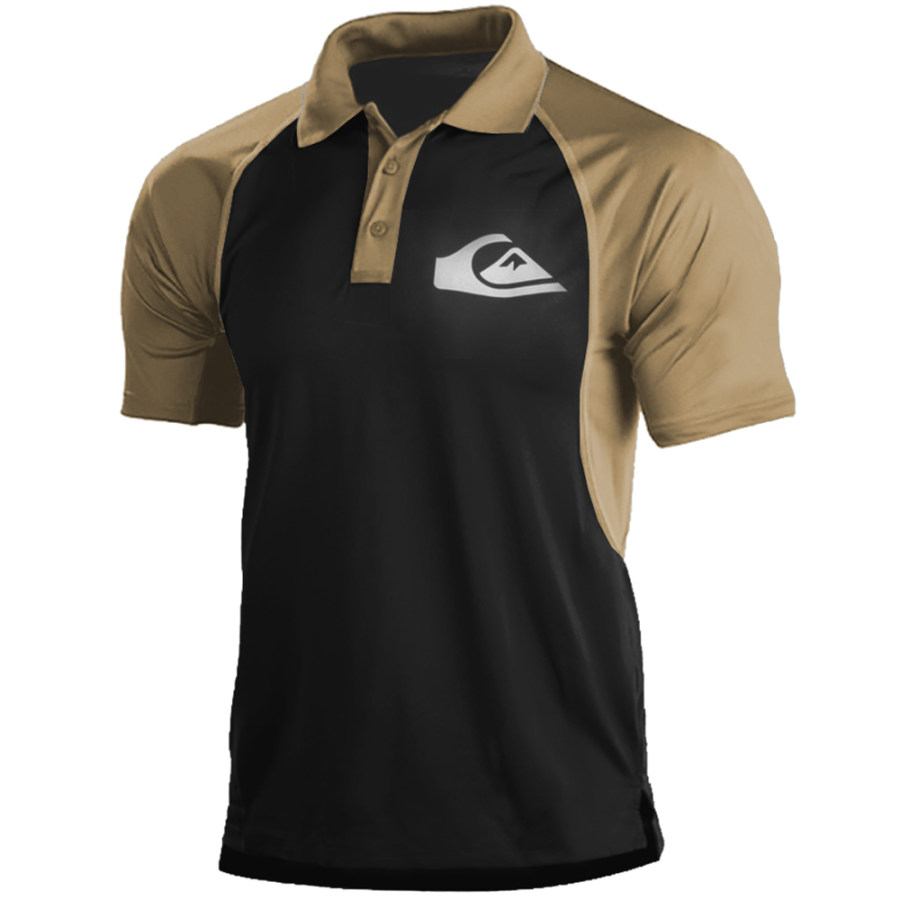 

Men's Outdoor Surf T-Shirt Color Block Polo Neck T-Shirt