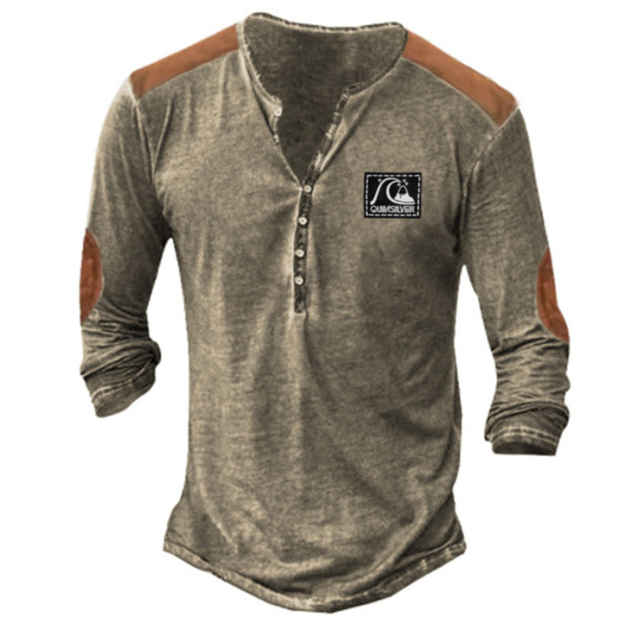 

Camiseta Masculina Outdoor Surf Henley Gola Manga Longa Colorblock Casual