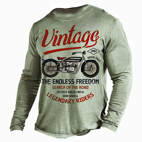 Men's Crewneck T-Shirt Plus Size Vintage Motorcycle Racing Long Sleeve Top - Blaroken.com 