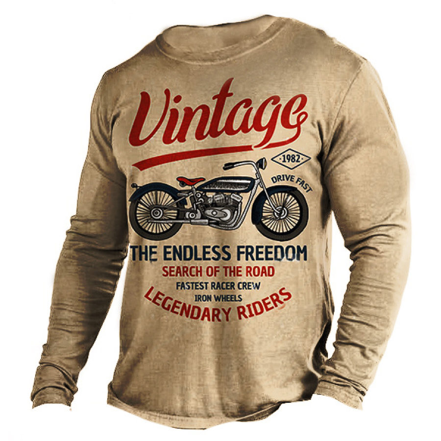 

T-shirt Girocollo Da Uomo Taglie Forti Top A Maniche Lunghe Da Corsa Per Motociclisti Vintage