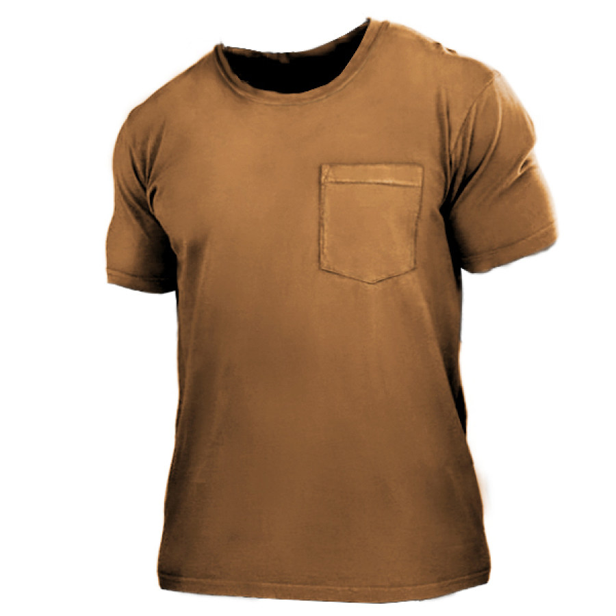 

Men's Cotton T-Shirt Outdoor Pocket Tactical Casual Crew Neck Short Sleeve Top