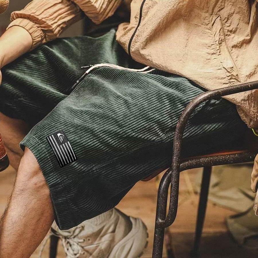 

Pantaloncini Di Velluto A Coste Da Uomo Comodo Quotidiano Casual Verde Militare