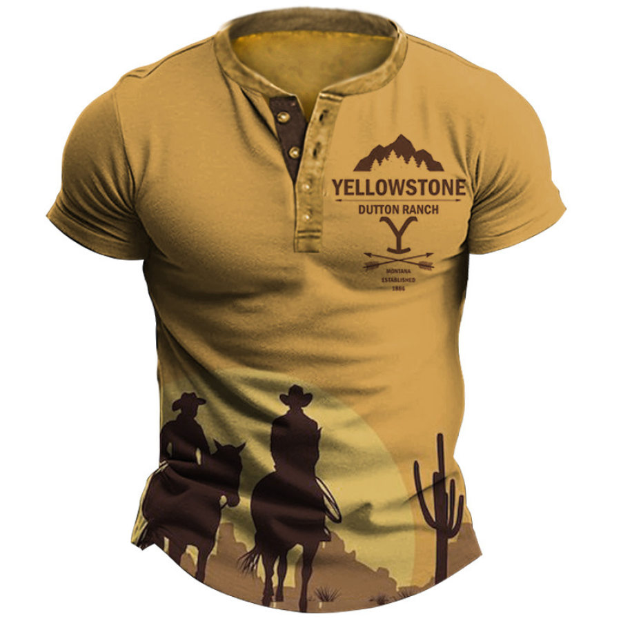 

Men's Henry T-Shirt Vintage Yellowstone Western Cowboy Print Graphic Short Sleeve Everyday Casual Tee
