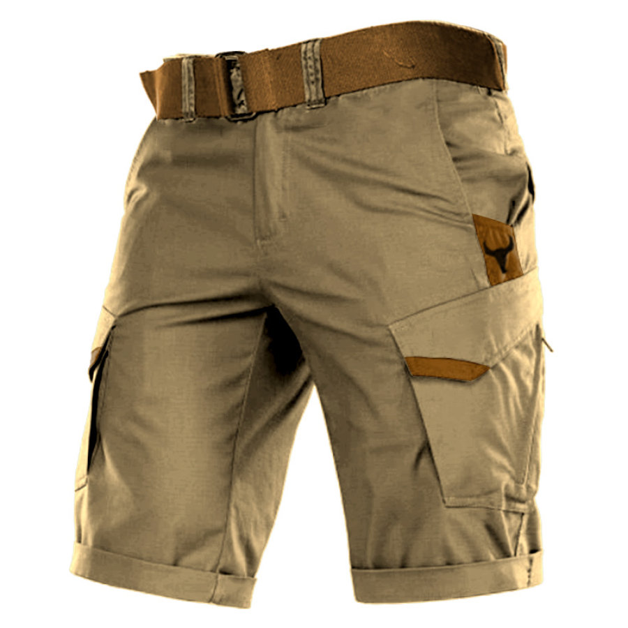 

Men's Shorts Retro Colorblock Pocket Outdoor Cargo Shorts Khaki