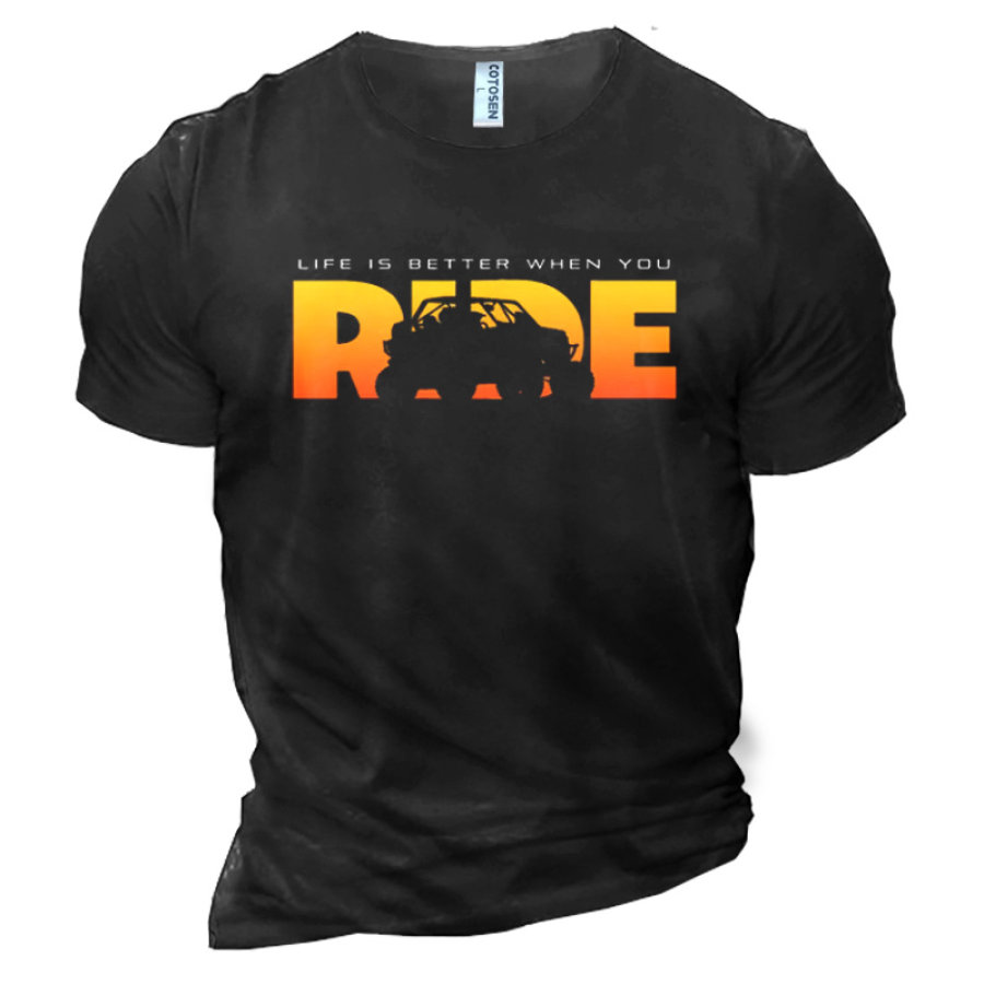 

Men's Cotton T-Shirt Round Neck Short Sleeve Off Road Print