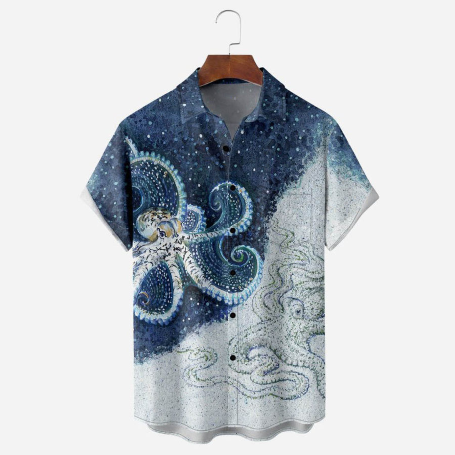 

Men's Shirt Plus Size Short Sleeve Hawaii Beach Octopus Summer Daily Tops Blue
