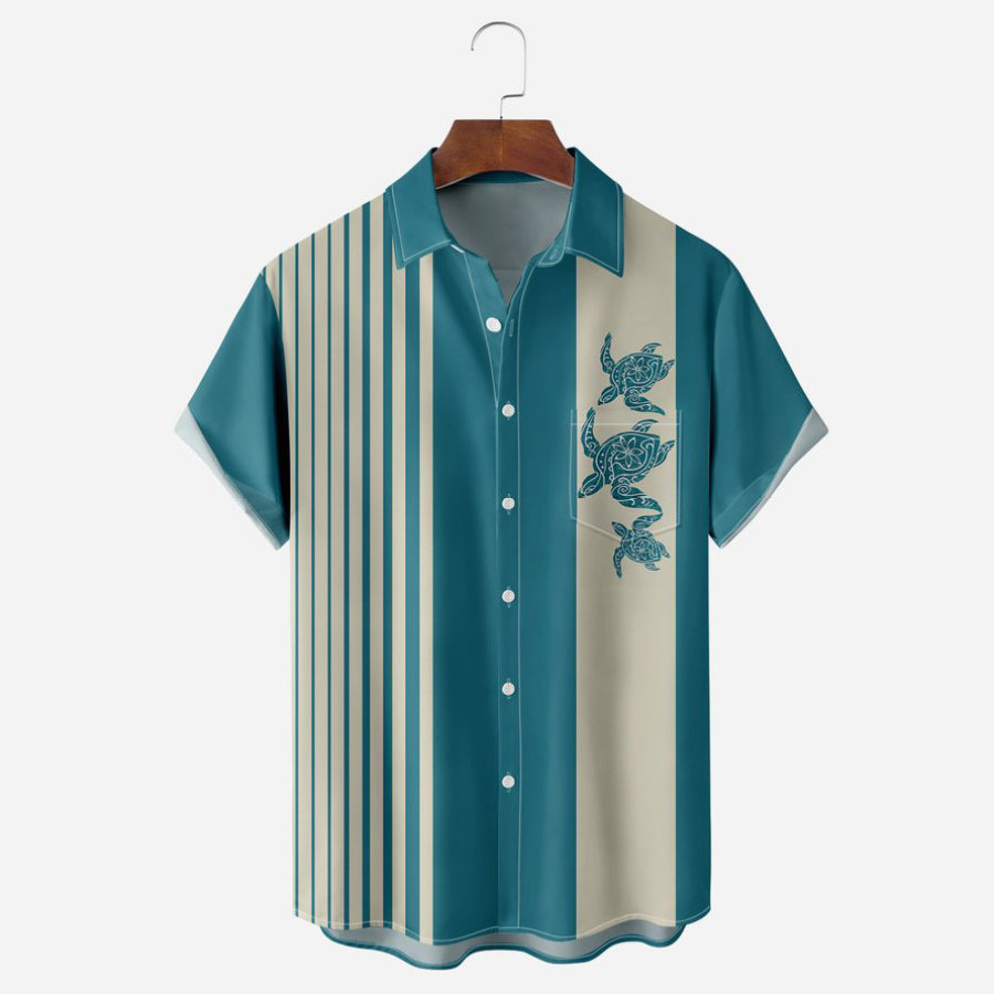 

Men's Shirt Plus Size Short Sleeve Hawaii Beach Sea​Turtle Summer Daily Tops Teal