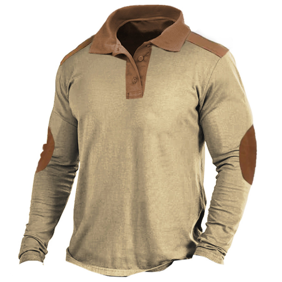 

Men's Polo Shirt Retro Contrast Color Tactical Long Sleeve Polo Shirt