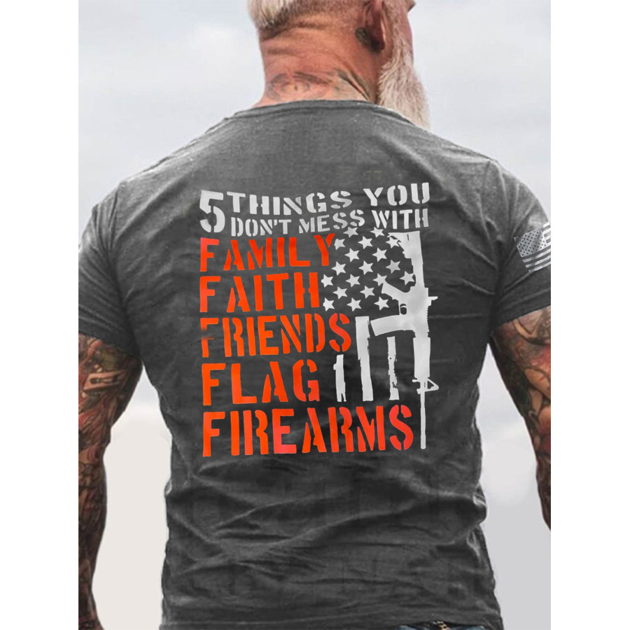 

5 Things You Don't Mess Men's American Flag Print V Cotton Shirt
