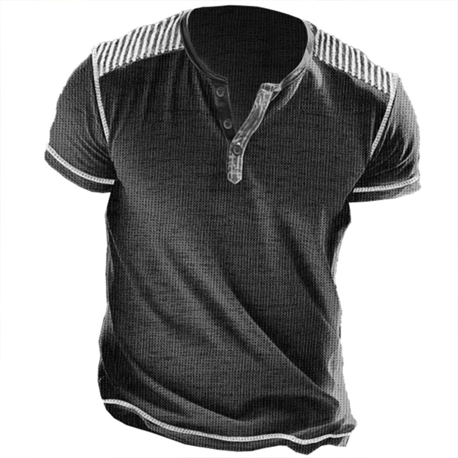 

Men's Vintage Waffle Fabric Henley Neck T-Shirt