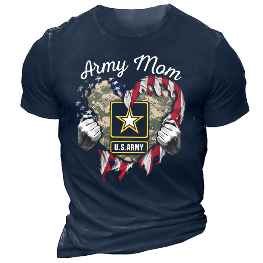 

Proud Army Marine Air Force Navy Coast Guard Military Mom Dad Wife Ripped Flag Hand Cotton Shirt