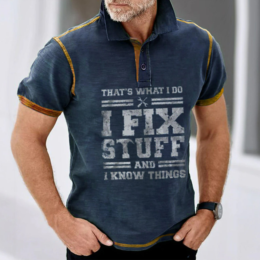

Men's Button Up Polos Lapel Polo Golf Shirt Letter Graphic Prints Turndown Navy T-Shirt