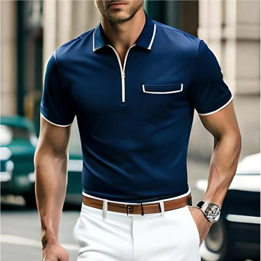

Men's Zip Polo Golf Shirt Casual Holiday Lapel Quarter Zip Short Sleeve Basic Plain Quarter Fit T-Shirt