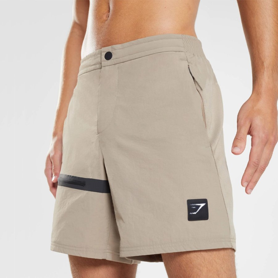 

Men's Fitness Zipper Pocket Casual Shorts Breathable Elastic Waist Jogging Shorts