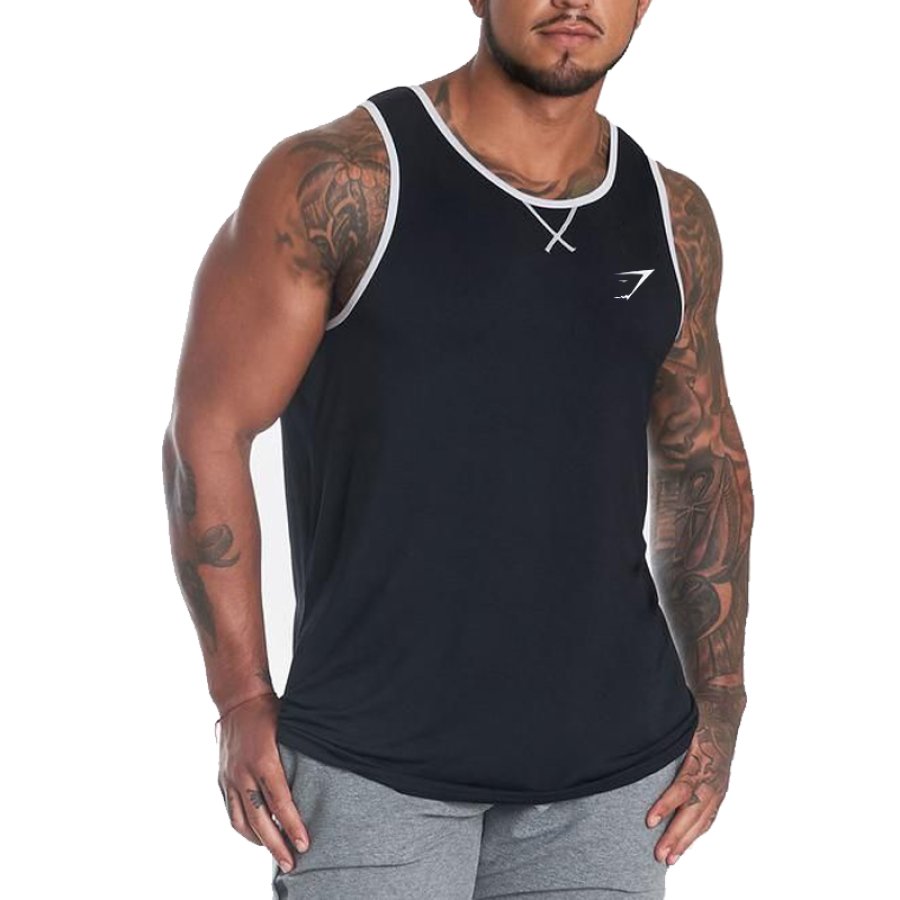 

Men's Fitness Casual Graphic Print Color Block Breathable Tank Top