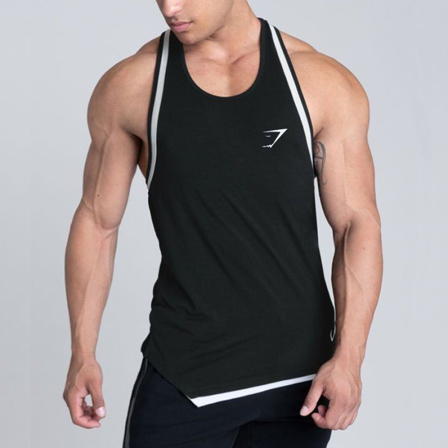 

Men's Fitness Casual Graphic Print Color Block Breathable Tank Top