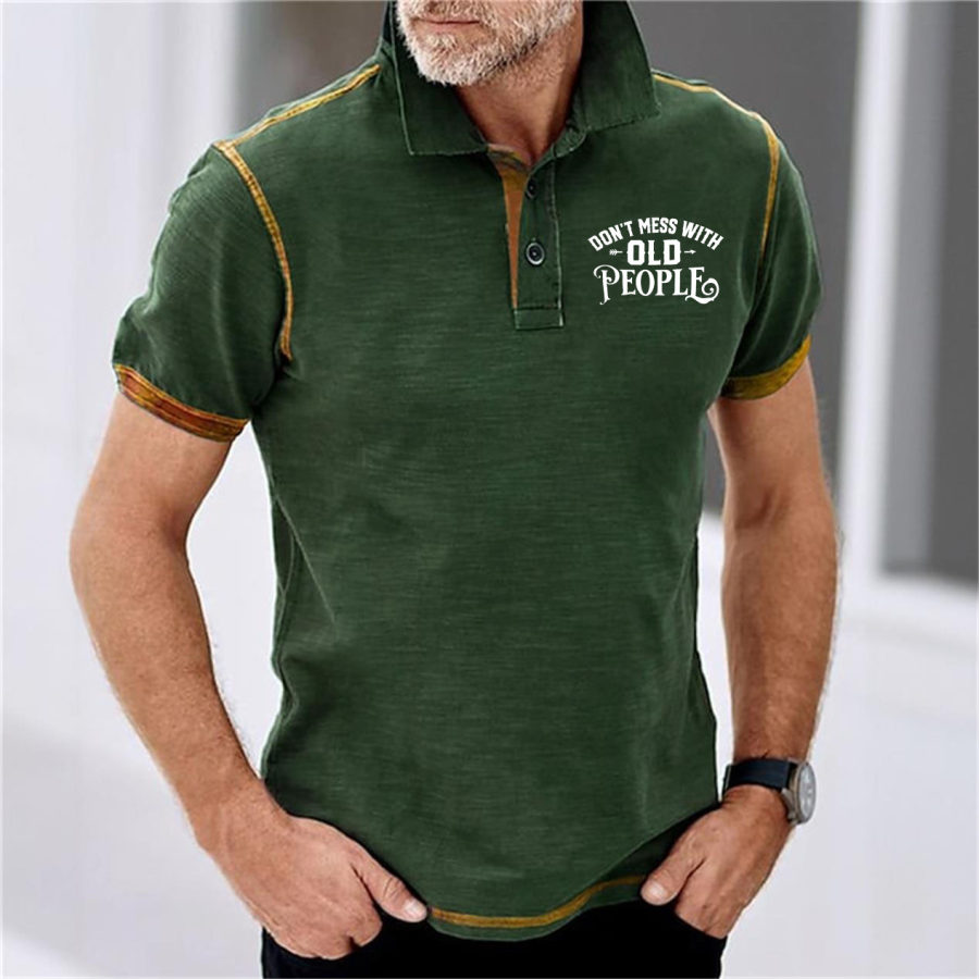 

Men's T-Shirt Polo Vintage Don't Mess With Old People Colorblock Outdoor Short Sleeve Summer Daily Tops Army Green