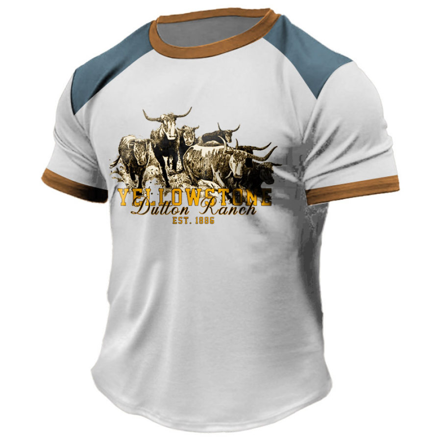 

Men's T-Shirt Plus Size Short Sleeve Vintage Dutton Ranch Yellowstone Colorblock Summer Daily Tops