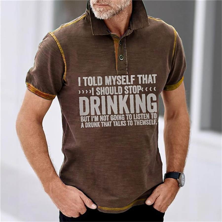 

Men's T-Shirt Polo Lapel Button Up Vintage Drinking Golf Shirt Colorblock Outdoor Short Sleeve Summer Daily Tops Brown