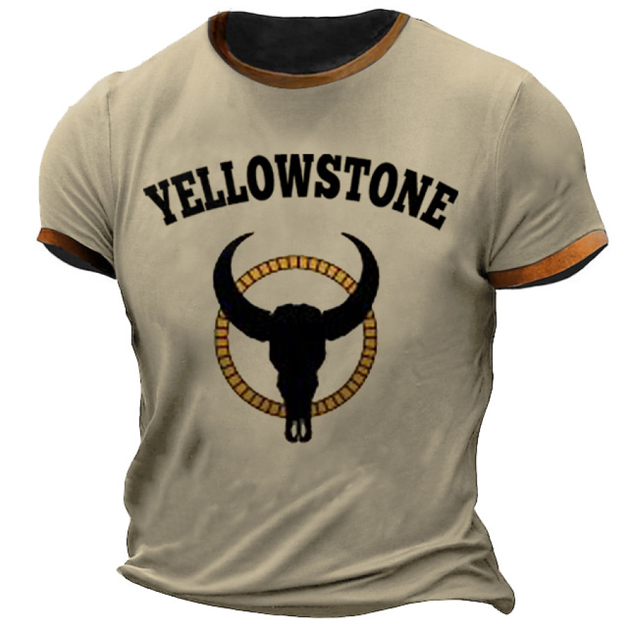 

Men's T-Shirt Plus Size Short Sleeve Vintage Yellowstone Skull Bull Colorblock Summer Daily Tops