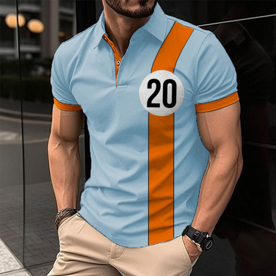 

Men's Polo Shirts Golf Shirts Lapel Vintage Racing 20 Short Sleeve Color Block Summer Daily Tops