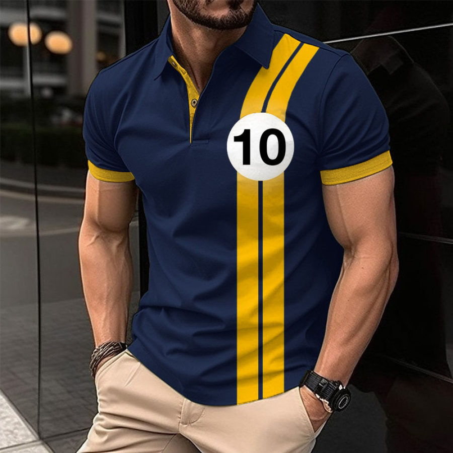 

Men's Polo Shirts Golf Shirts Lapel Vintage British Racing Stripes Short Sleeve Color Block Summer Daily Tops