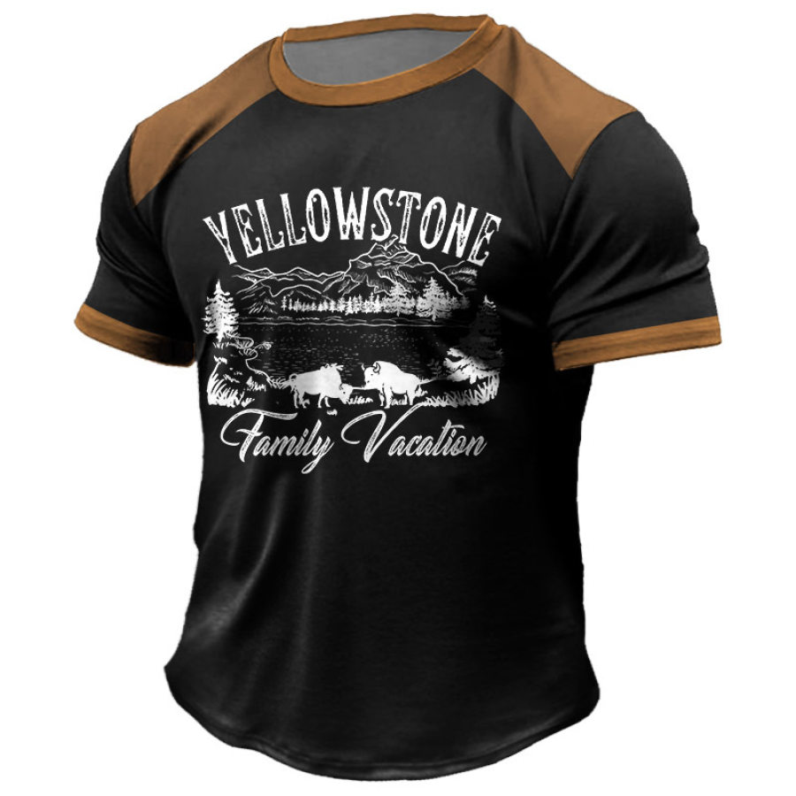 

Men's T-Shirt Plus Size Short Sleeve Vintage Yellowstone Family Vacation Colorblock Summer Daily Tops