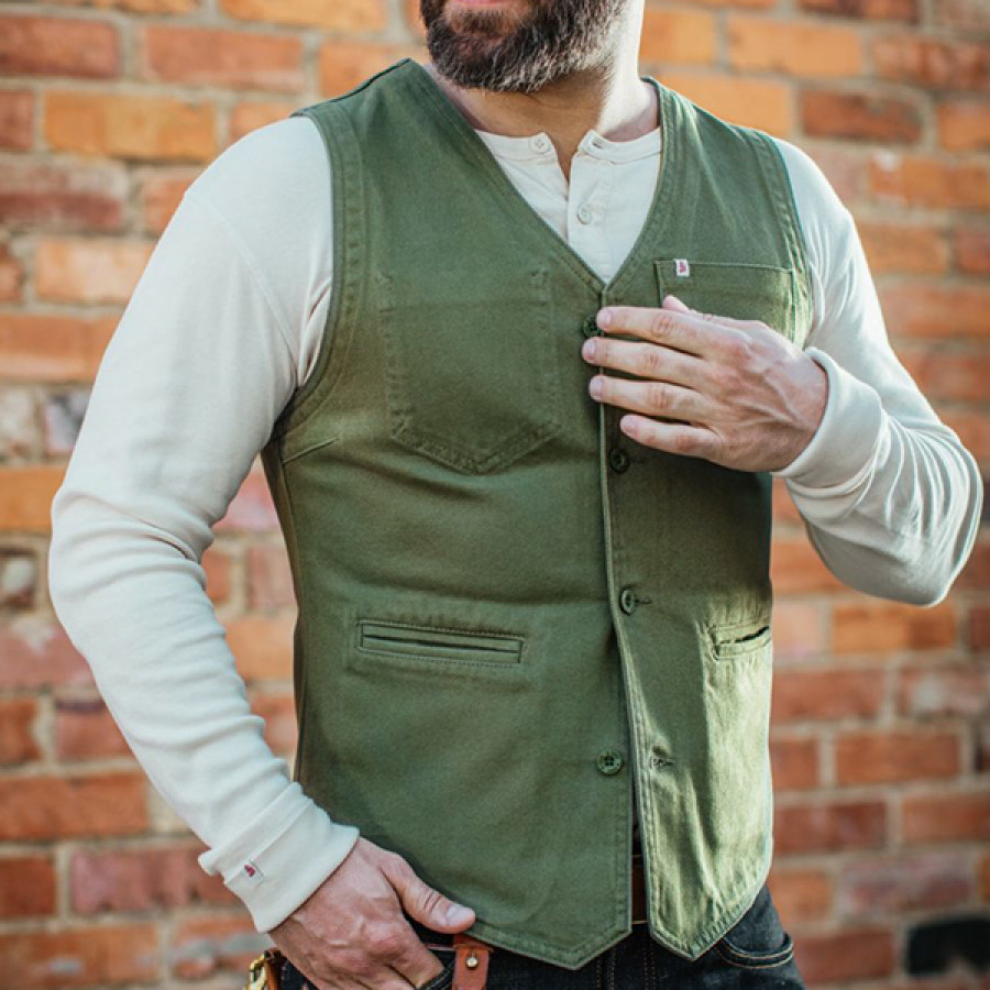 

Wolfandbadger Men Lincoln Waistcoat Outdoor Vintage Yellowstone Print Multiple Pockets Multiple Pockets Tactical Vest