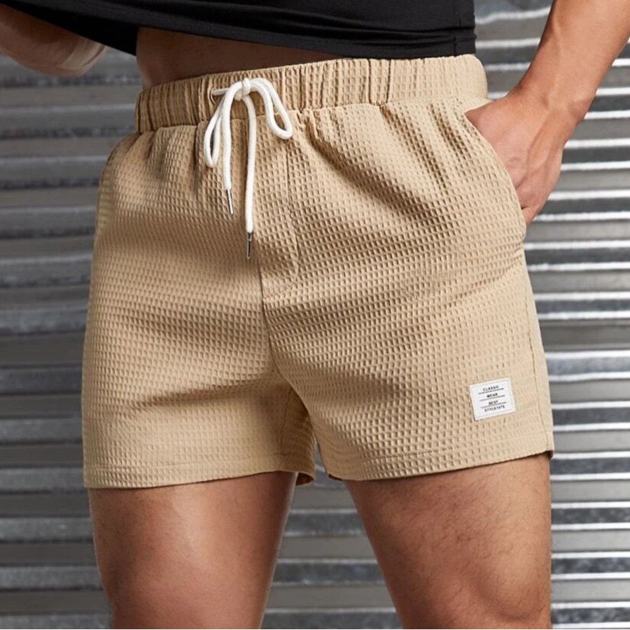 

Men's Waffle Shorts Retro Surf Beach Shorts Daily Casual 5 Inch Shorts Khaki