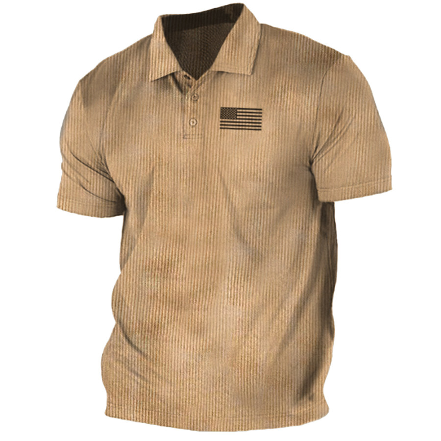 

Men's Vintage Corduroy American Flag Casual Polo T-Shirt