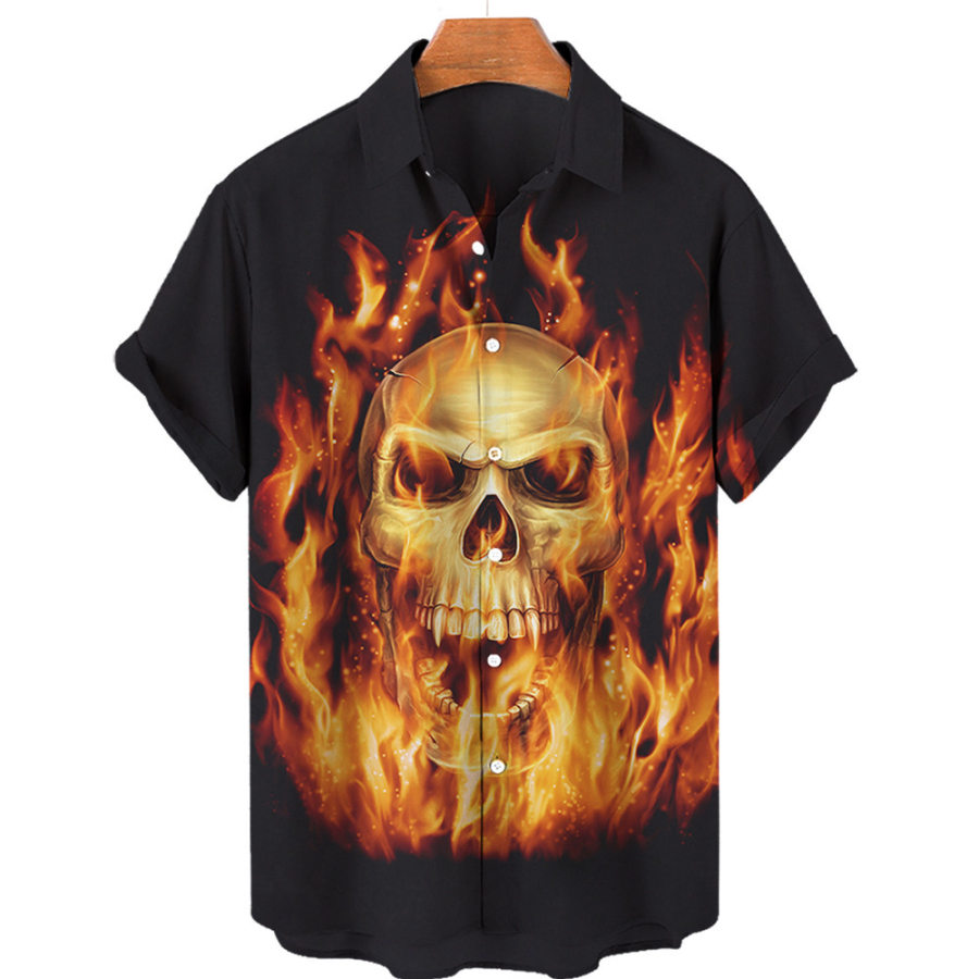 

Men's Vintage Hawaiian Short Sleeve Shirt Skull 3D Print Shirt