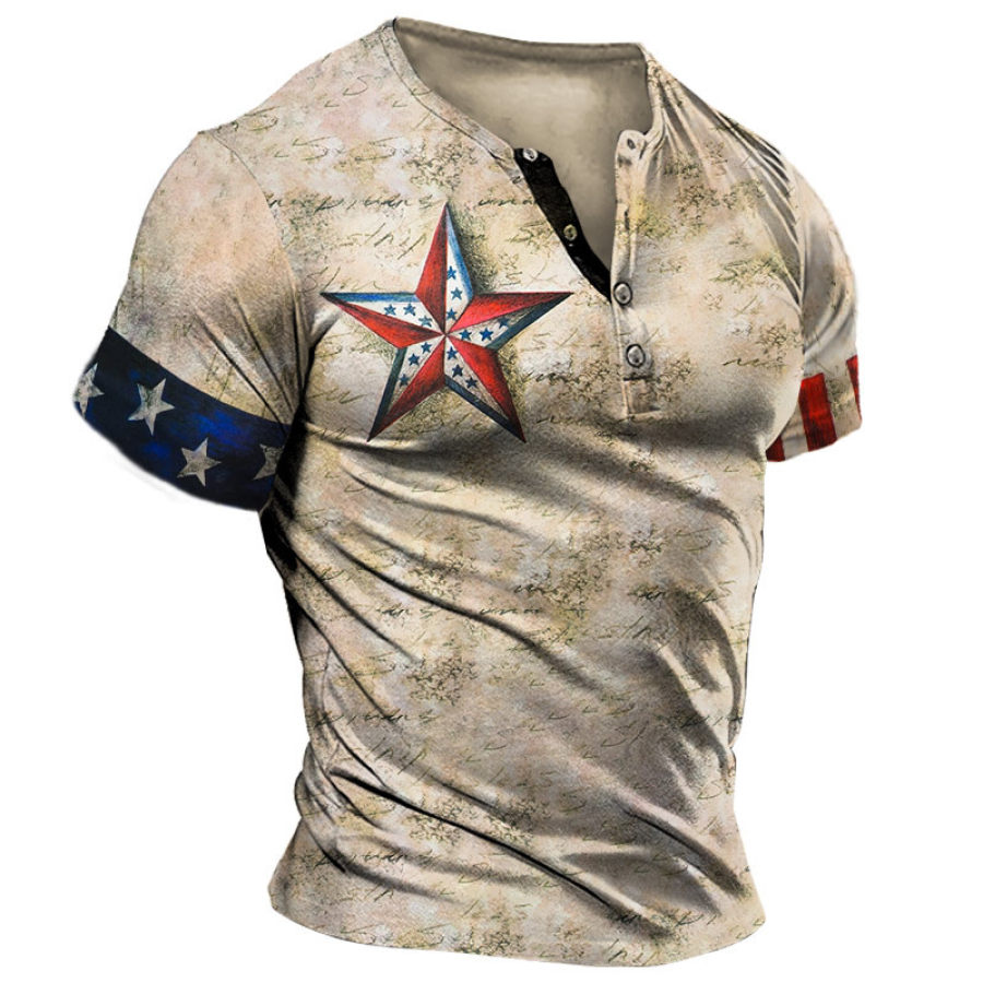 

Camiseta Henley Para Hombre Vintage American Flag Stars Print Graphic Everyday Casual Tee Caqui