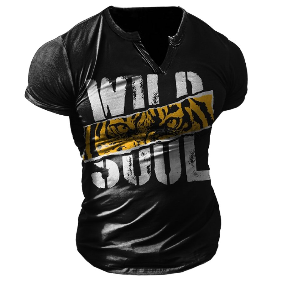 

Men's Vintage V Collar Wild Tiger Print T-Shirt