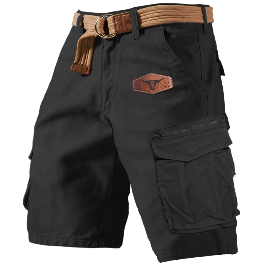

Men's Zipper Pocket Vintage West Yellowstone Print Cargo Shorts Breathable Casual Shorts