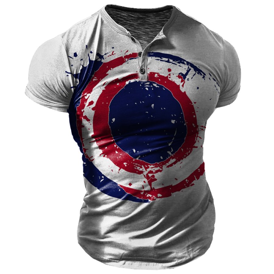 

Men's Vintage American Flag Print Henley Collar T-Shirt Breathable Casual Short Sleeve T-Shirt