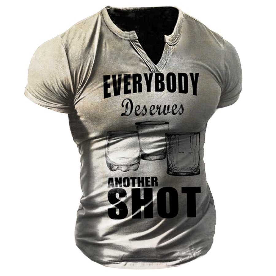 

Men's Retro Beer Whiskey Print Everybody Deserves Another Shot V Neck T-Shirt Breathable Casual Short Sleeve T-Shirt
