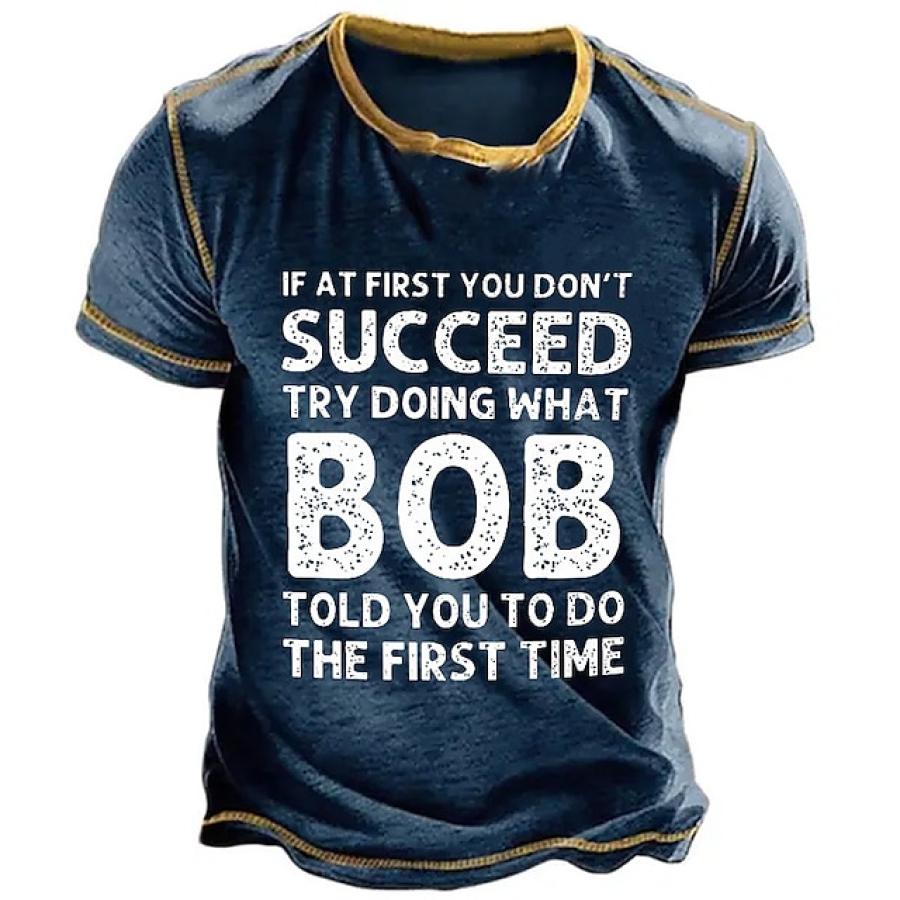 

Men's T-shirt Vintage Succeed Try Doing What Bob Color Block Short Sleeve Summer Daily Tops Navy Blue