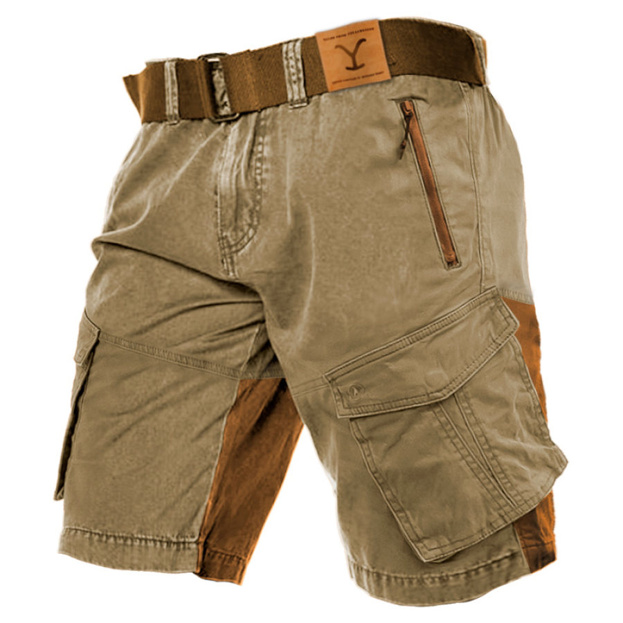 

Men's Shorts Retro Yellowstone Western Denim Zipper Pocket Colorblock Daily Casual Shorts Khaki