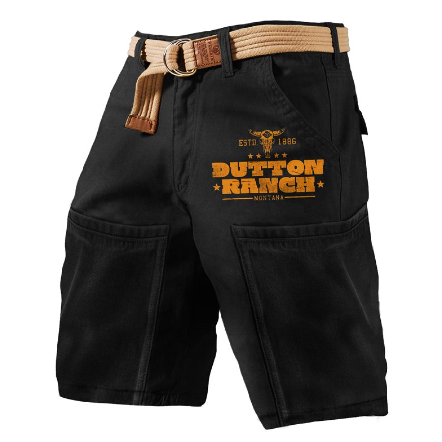 

Men's Vintage Pocket West Yellowstone Print Cargo Shorts Breathable Casual Shorts